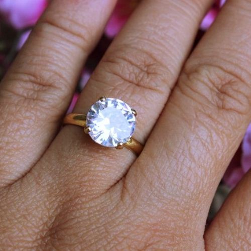 18k Gold ring, White topaz wedding ring engagement ring 