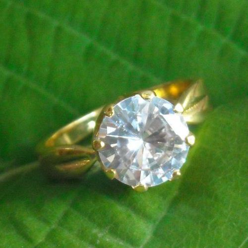 18k gold wedding ring, White topaz solitaire ring, Engagement ring