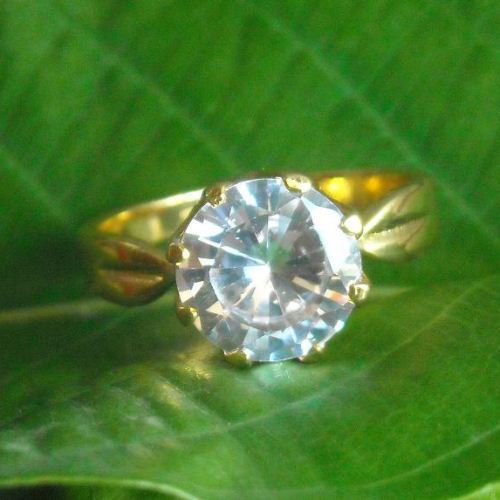 18k gold wedding ring, White topaz solitaire ring, Engagement ring