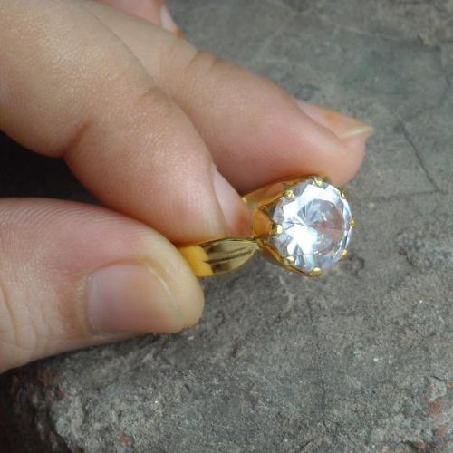 18k gold wedding ring, White topaz solitaire ring, Engagement ring