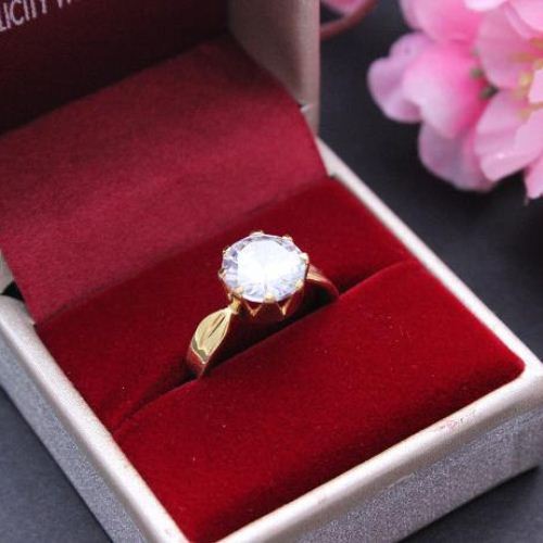 18k gold wedding ring, White topaz solitaire ring, Engagement ring