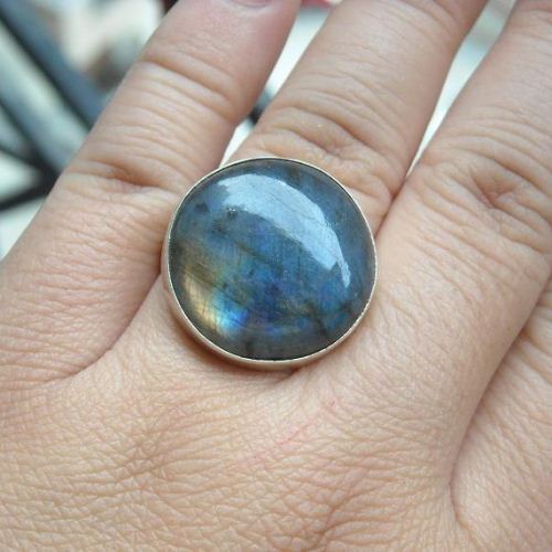 21mm round cab natural labradorite silver ring, Bold cabochon ring