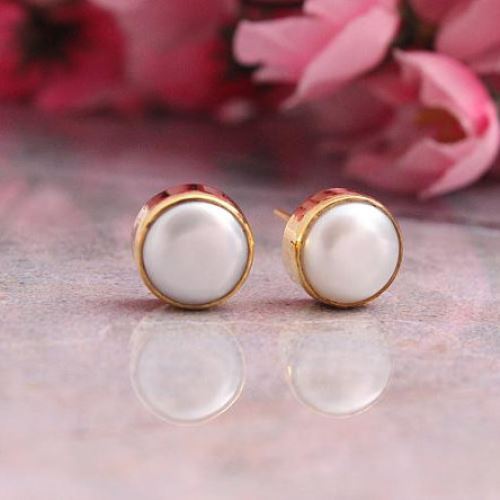 22k Gold Pearl Stud Earrings, Yellow gold earrings gift