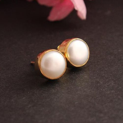 22k Gold Pearl Stud Earrings, Yellow gold earrings gift