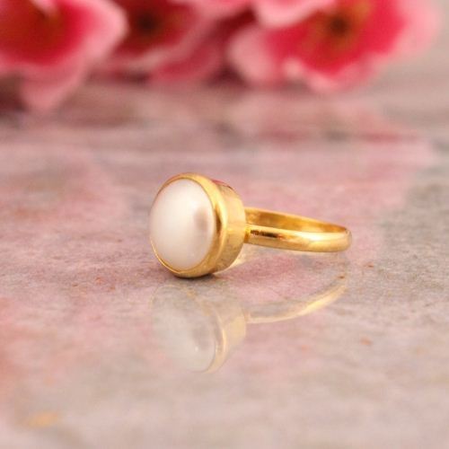 22k gold ring, Gold pearl ring, Wedding pearl ring, Gift for her
