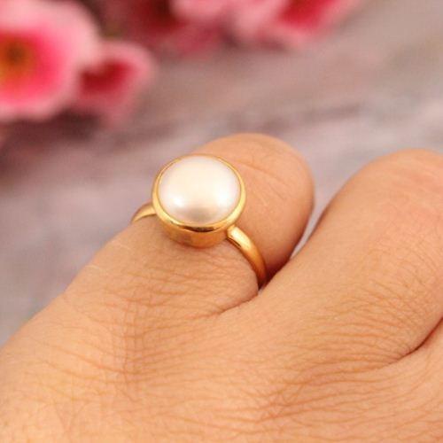 22k gold ring, Gold pearl ring, Wedding pearl ring, Gift for her
