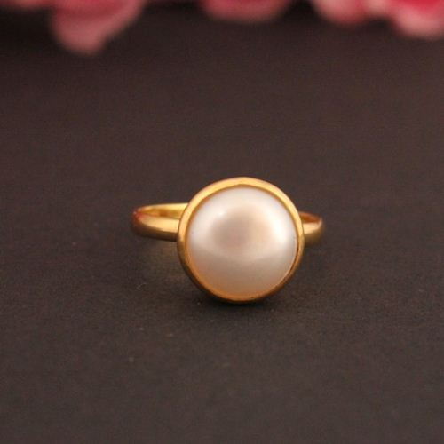 22k gold ring, Gold pearl ring, Wedding pearl ring, Gift for her