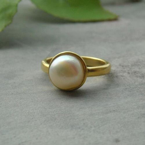 24k gold vermeil ring - freshwater solitaire pearl ring - 10mm pearl