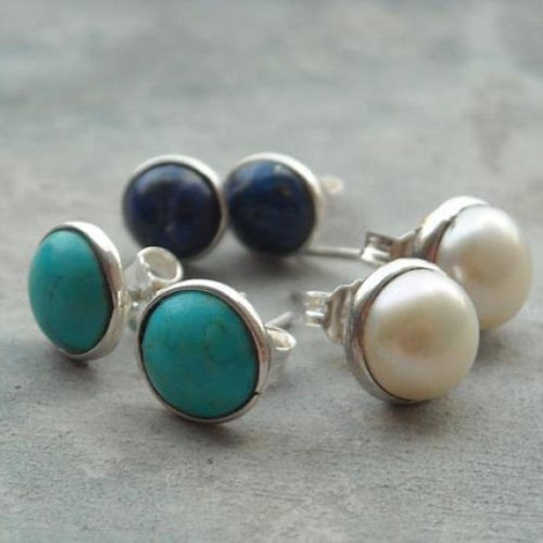 8mm studs turquoise pearl lapis