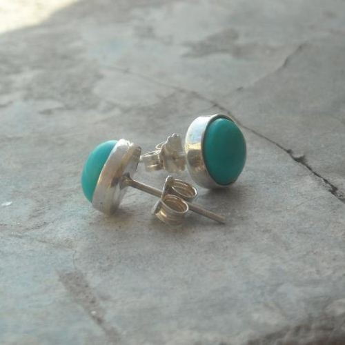 8mm turquoise stud earrings, 925 sterling silver artisan earrings