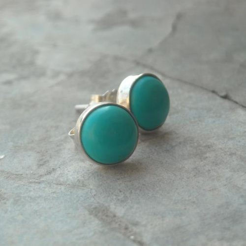 8mm turquoise stud earrings, 925 sterling silver artisan earrings