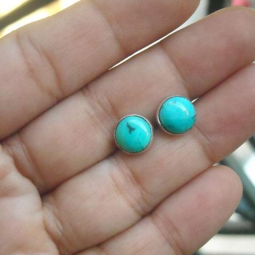 8mm turquoise stud earrings, Sterling silver earrings artisan