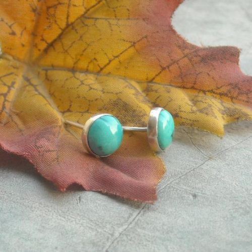 8mm turquoise stud earrings, Sterling silver earrings artisan