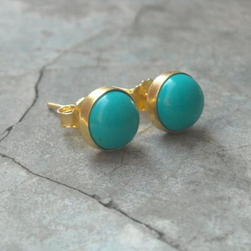 8mm turquoise studs earrings 24k