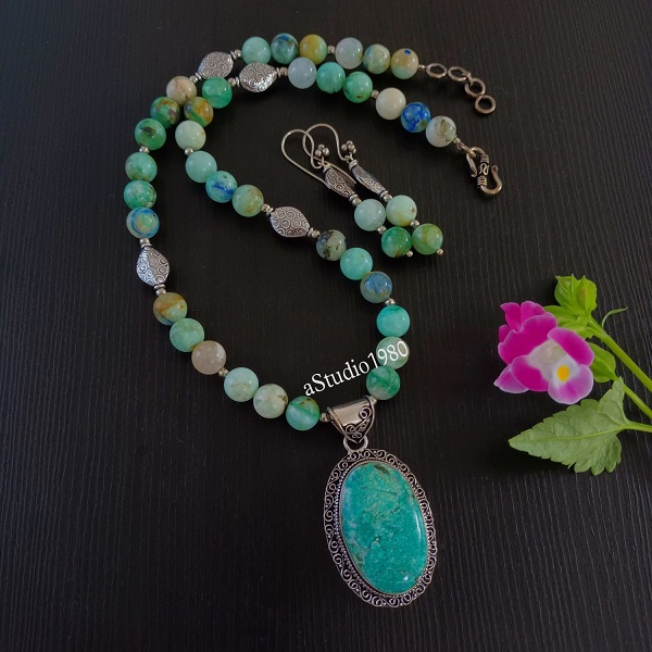 Amazonite pendant necklace beaded gemstone