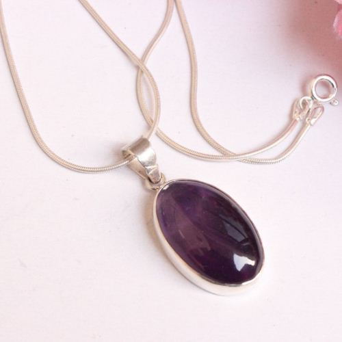 Genuine amethyst pendant necklace, Purple sterling silver jewelry