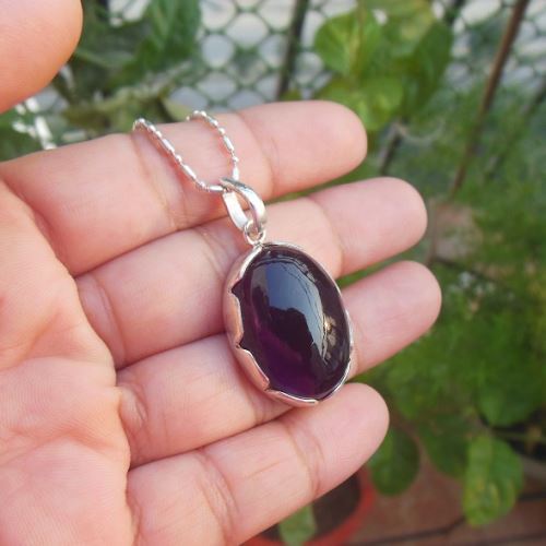 February birthstone pendant, Natural purple amethyst silver jewelry