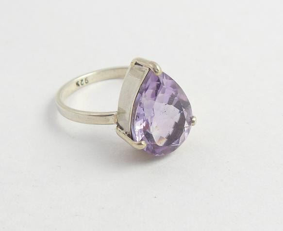 Amethyst Ring, Purple ring, Prong set ring in silver
