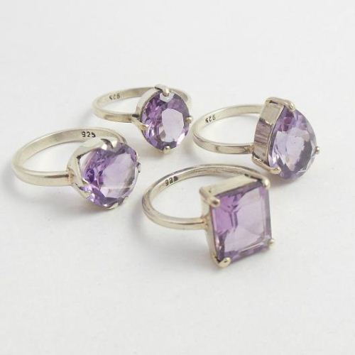 Amethyst Ring, Purple ring, Prong set ring in silver