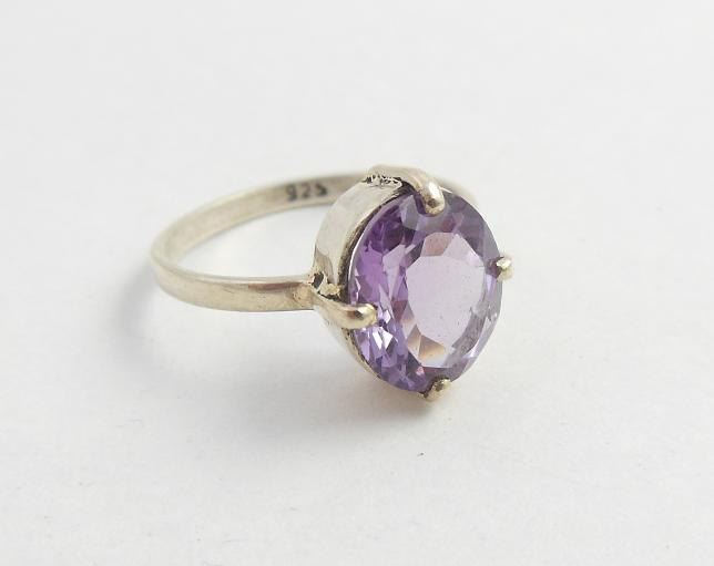 Amethyst ring, Rose cut ring, Prong set silver ring