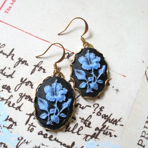 Antique vintage golden brass cameo earrings