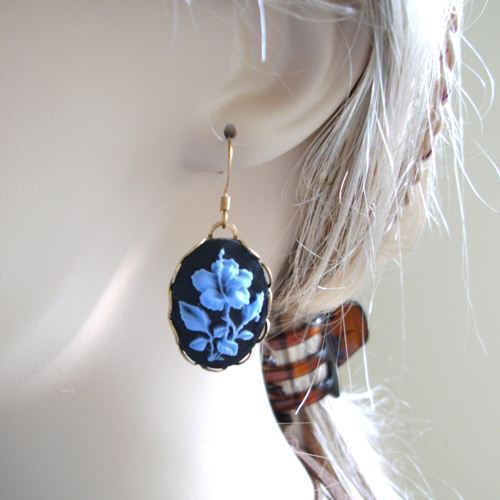 Antique vintage golden brass cameo earrings