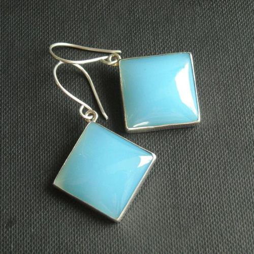 Aqua blue chalcedony earrings Silver