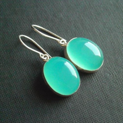 Aqua blue chalcedony earrings unique