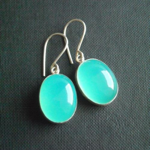 Aqua blue chalcedony earrings, unique handmade silver artisan earrings