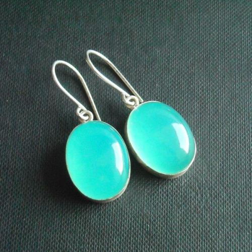 Aqua blue chalcedony earrings, unique handmade silver artisan earrings