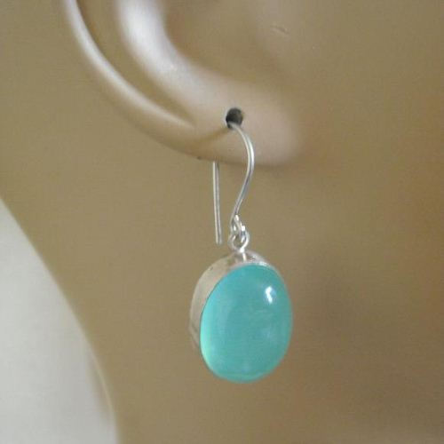 Aqua blue chalcedony earrings, unique handmade silver artisan earrings
