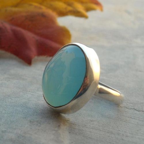 Aqua blue chalcedony ring, Handmade ring, Artisan bold silver ring