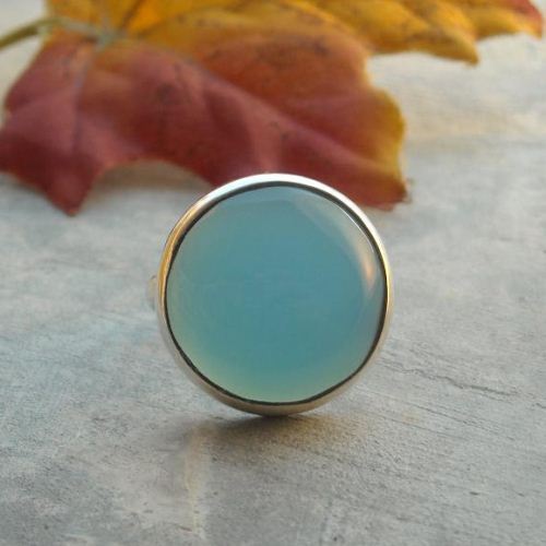Aqua blue chalcedony ring, Handmade ring, Artisan bold silver ring