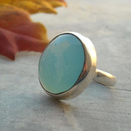 Aqua blue chalcedony ring, Handmade ring, Artisan bold silver ring