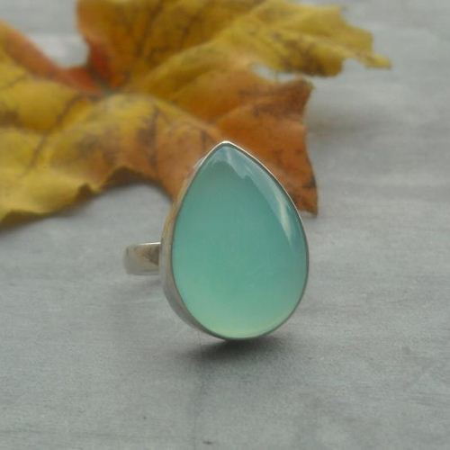 Aqua blue chalcedony ring, Tear drop ring, Blue stone silver ring