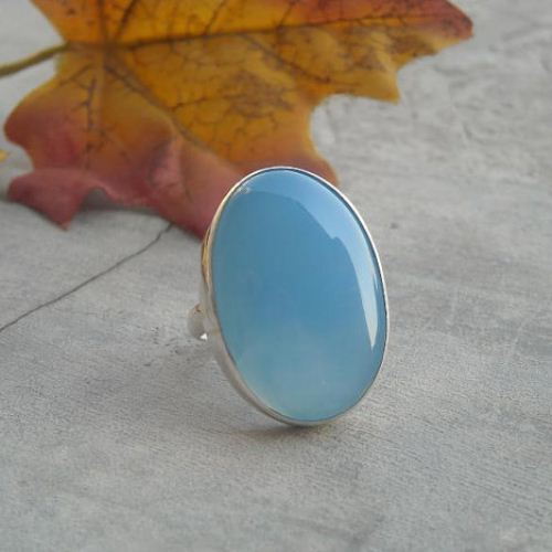 Aqua blue chalcedony ring large