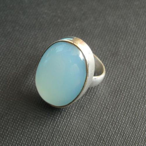 Aqua blue chalcedony ring Oval