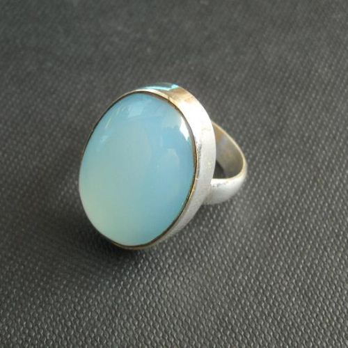 Aqua blue chalcedony ring, Oval gemstone handmade silver ring
