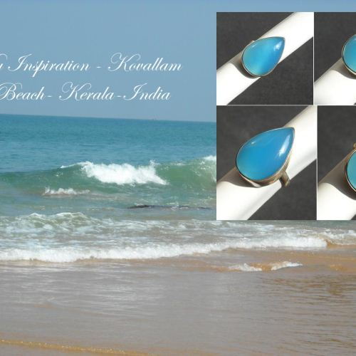 Aqua blue chalcedony ring, Tear drop gemstone handmade silver ring