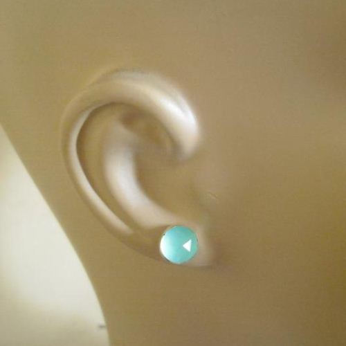Aqua blue chalcedony stud earrings, Silver stud earrings