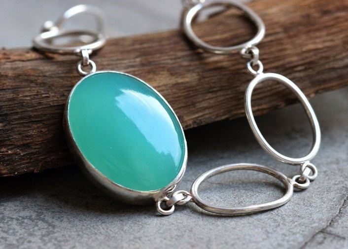 Aqua chalcedony bracelet, Mint green sterling silver bracelet