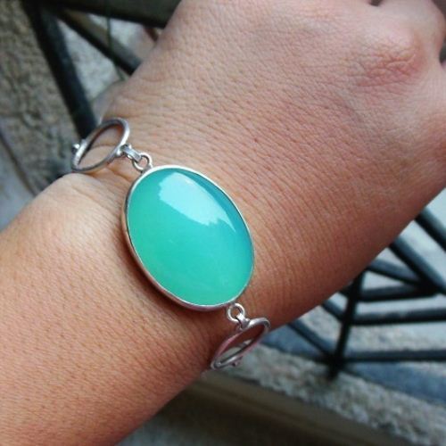 Aqua chalcedony bracelet, Mint green sterling silver bracelet