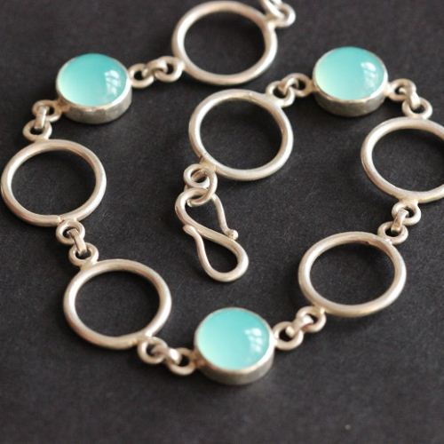 Aqua blue chalcedony bracelet - Silver jewelry - Handmade Gift for her