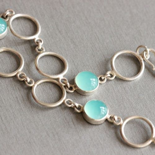 Aqua blue chalcedony bracelet - Silver jewelry - Handmade Gift for her