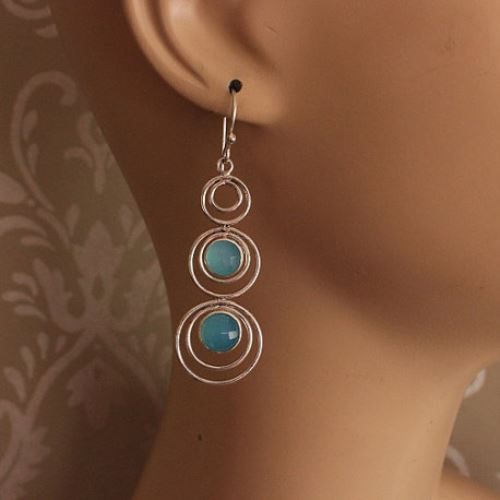 Aqua chalcedony earrings, Bridal earrings, Silver Gift ideas