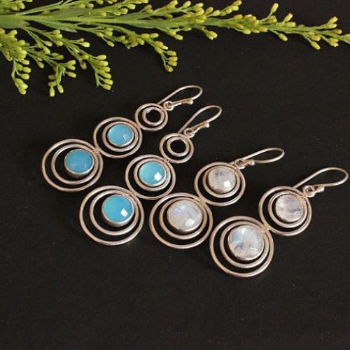 Aqua chalcedony earrings, Bridal earrings, Silver Gift ideas