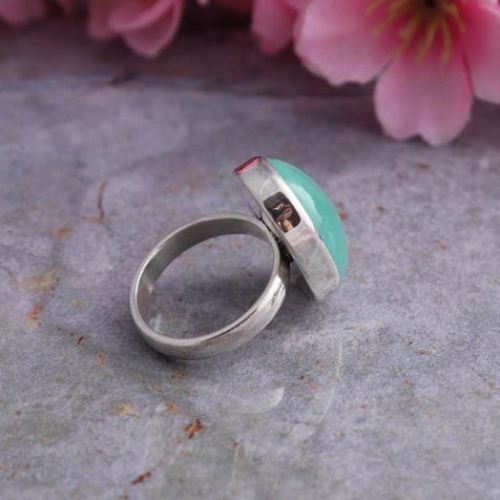 Aqua chalcedony sterling silver gemstone ring, Oval gemstone ring