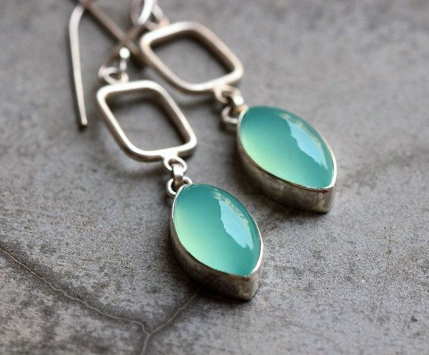 Aqua earrings - Chalcedony earrings - Aqua blue silver earrings