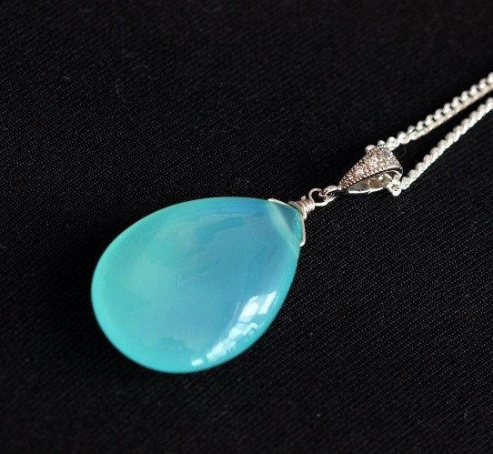 Aqua pendant Aqua chalcedony drop