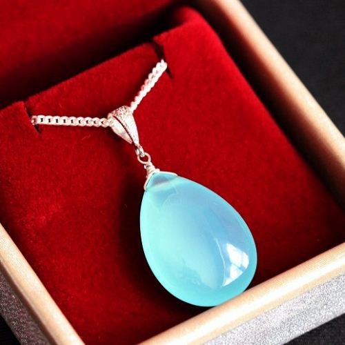 Aqua pendant  - Aqua chalcedony drop silver pendant - Bridal Gift
